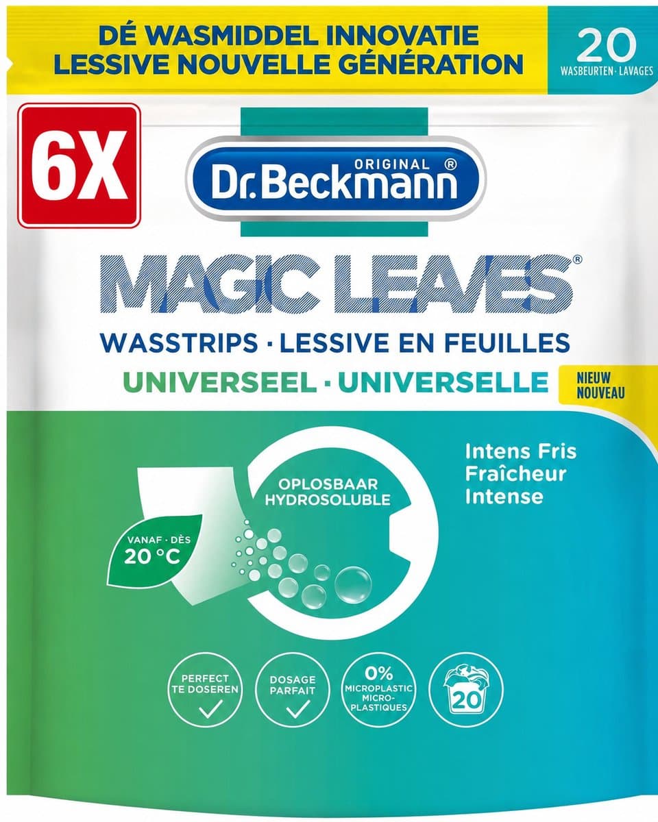 6 x Dr. Beckmann Magic Leaves Universeel - Wasstrips - Wasmiddeldoekjes — afbeelding 1