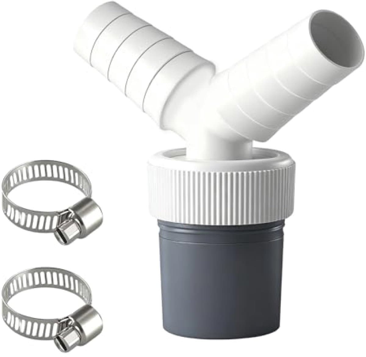 Y-stuk afvoeraansluiting voor wasmachine en vaatwasser - Dubbele aansluiting Ø 19-24 mm naar 40 mm - Wit - Eenvoudige montage met slangklemmen — afbeelding 1