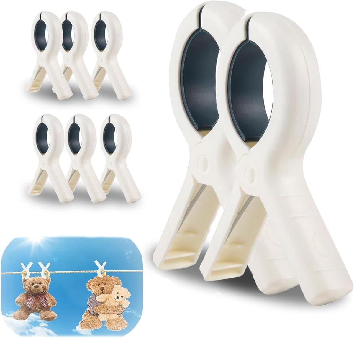 Grote Wasknijpers - Handdoekklemmen Strandklemmen - Kleding Droge Houden - Antislip Siliconen Pads - 8 stuks - Blauw — afbeelding 1