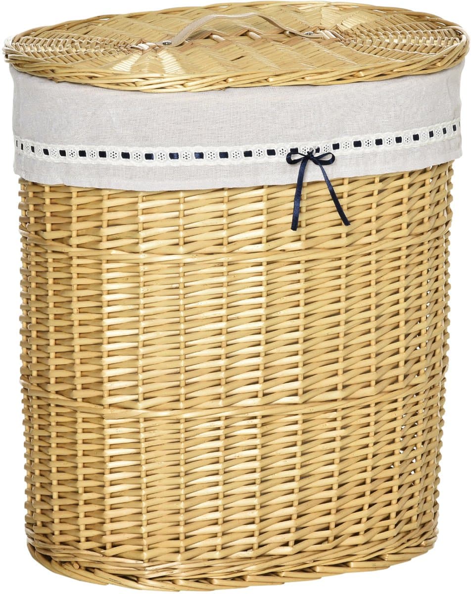 Rieten Wasmand met Deksel - Wasbox Riet 100 Liter - Grote Wasmand - Stevig - Ademend - Ruim - Badkamer en Slaapkamer - 51x38x57 cm - 1 Stuk - Naturel — afbeelding 1
