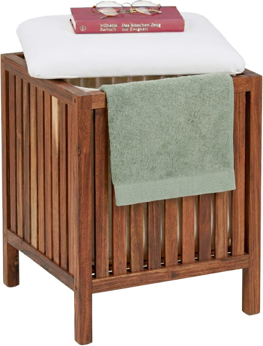 Wasmand - 50 liter - met zitkusssen - acaciahout — afbeelding 1