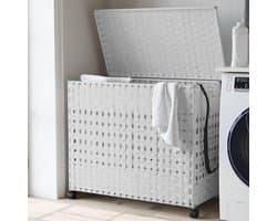 Wasmand met wieltjes - Opvouwbare mand - Was sorteren - Drie vakken - 66 x 35 x 60 cm - Wit