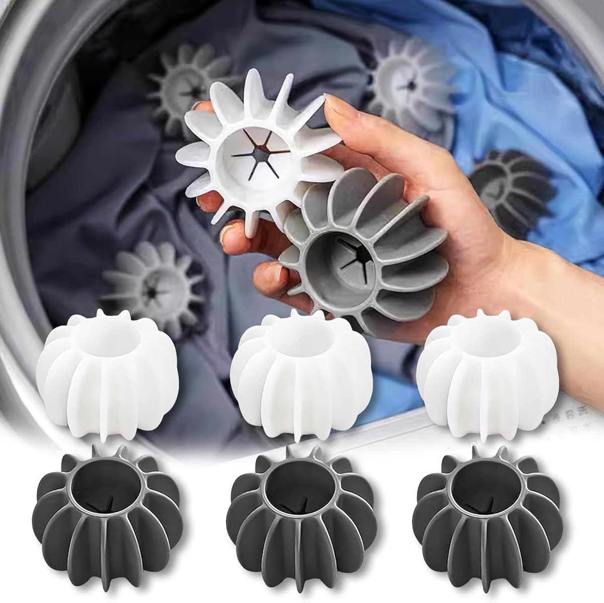 Wasballen - 6 stuks - Siliconen - Wasdrogerballen - Drogerballen - Wasdroger Droogballen – Wasdroger - Dryer Balls - Herbruikbare - Voor Tidy Kleding Anti Winding - 6*3.5cm - Wit+Zwart — afbeelding 1