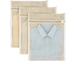 3 Stuks Katoenen Waszakken met Rits, Duurzame Gaaszakken voor Ondergoed, Kleding en Sokken (40 x 30 cm) - Ideaal voor Wassen en Organiseren