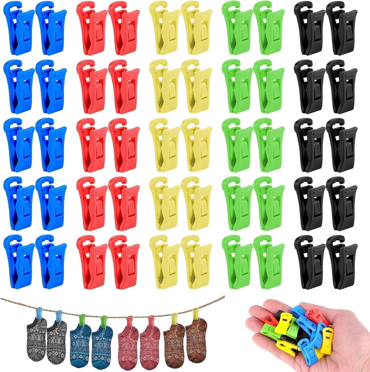 Sokkenklemmen - Wasgoed clips - Sorteren van wasgoed - Veelzijdig inzetbaar - 100 stuks - Kleurrijk — afbeelding 1