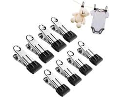 Robuuste wasknijpers - Kleding clips - Kleding ophangen - Roestvrij staal - 8 stuks - Zwart