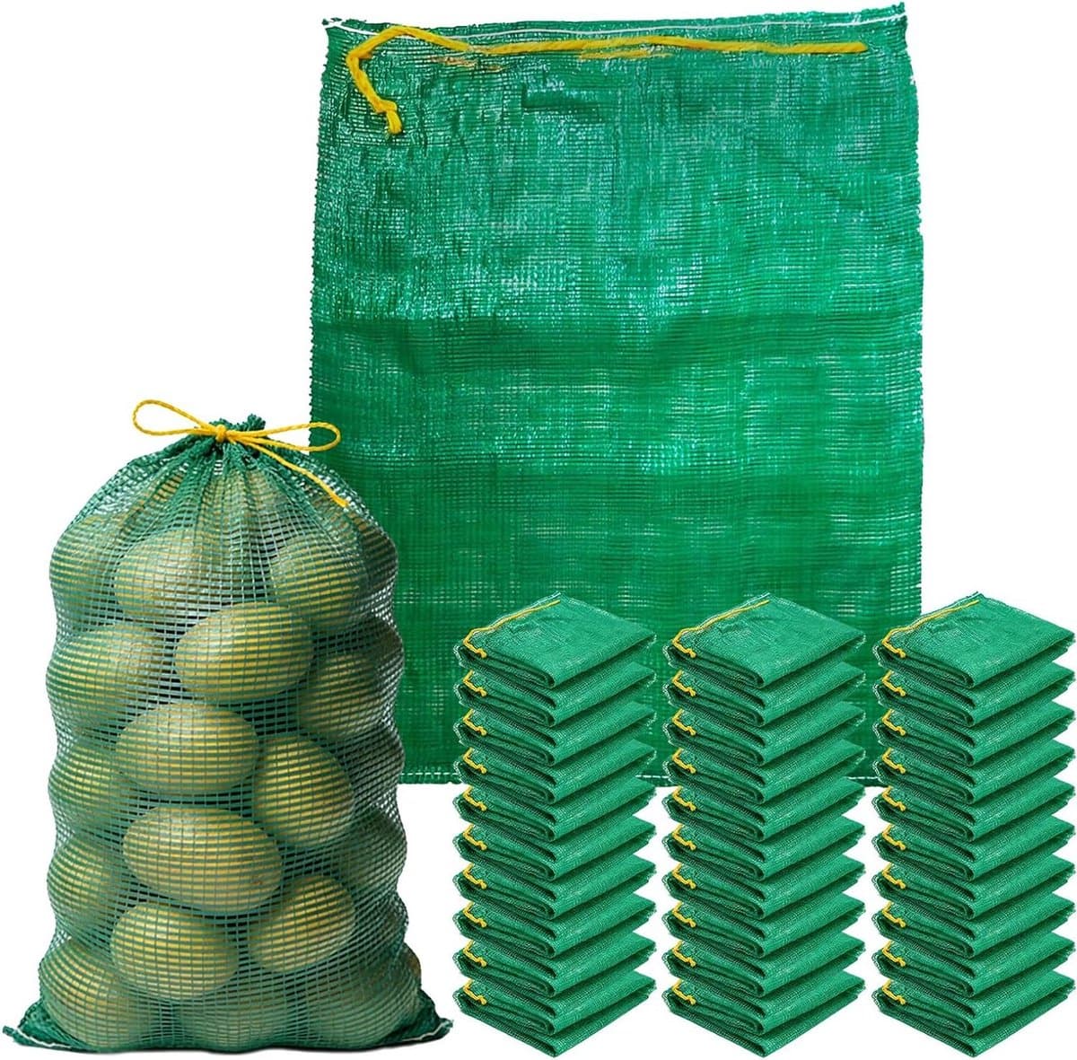 Raschelzakken - Netzakken - Opslag groenten - Ademend schimmelwerend - 25 stuks 50x80cm - Groen — afbeelding 1