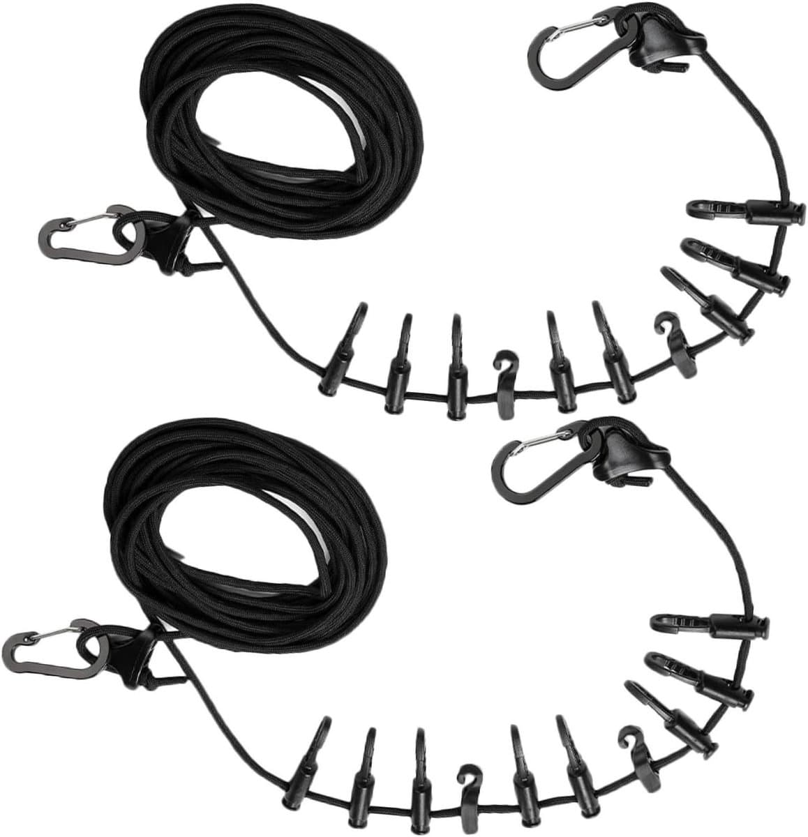 Waslijnset Clips - Drooglijnen Lanyard - Kleding Drogen - Winddichte Clips - 5 Meter - Zwart — afbeelding 1