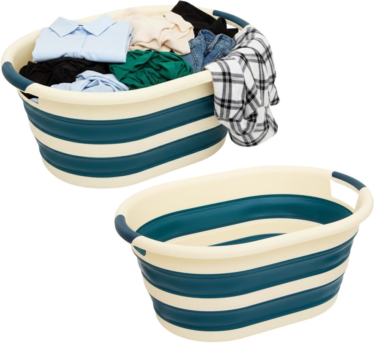 5Five Wasmand - 2x - 21L - blauw - PP - opvouwbaar - 39 x 39 x 53 cm - flexibel — afbeelding 1