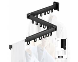 Purepeak Wasrek Deur - Droogrek Hangend - Inklapbaar - 3 Niveaus - 120 cm - 18 Haken - Waslijn Trapgat - Uittrekbaar