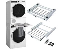 Aansluitset Wasdroger - Stapelkit - Ruimte Besparen - Met Uittrekbaar Rek - Universeel 60cm - Wit