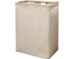 Wasmand- katoenen linnen opbergmand met houten handgrepen - opvouwbare stoffen organizer voor slaapkamer - badkamer en huisorganisatie - beige - 40*30*50 cm