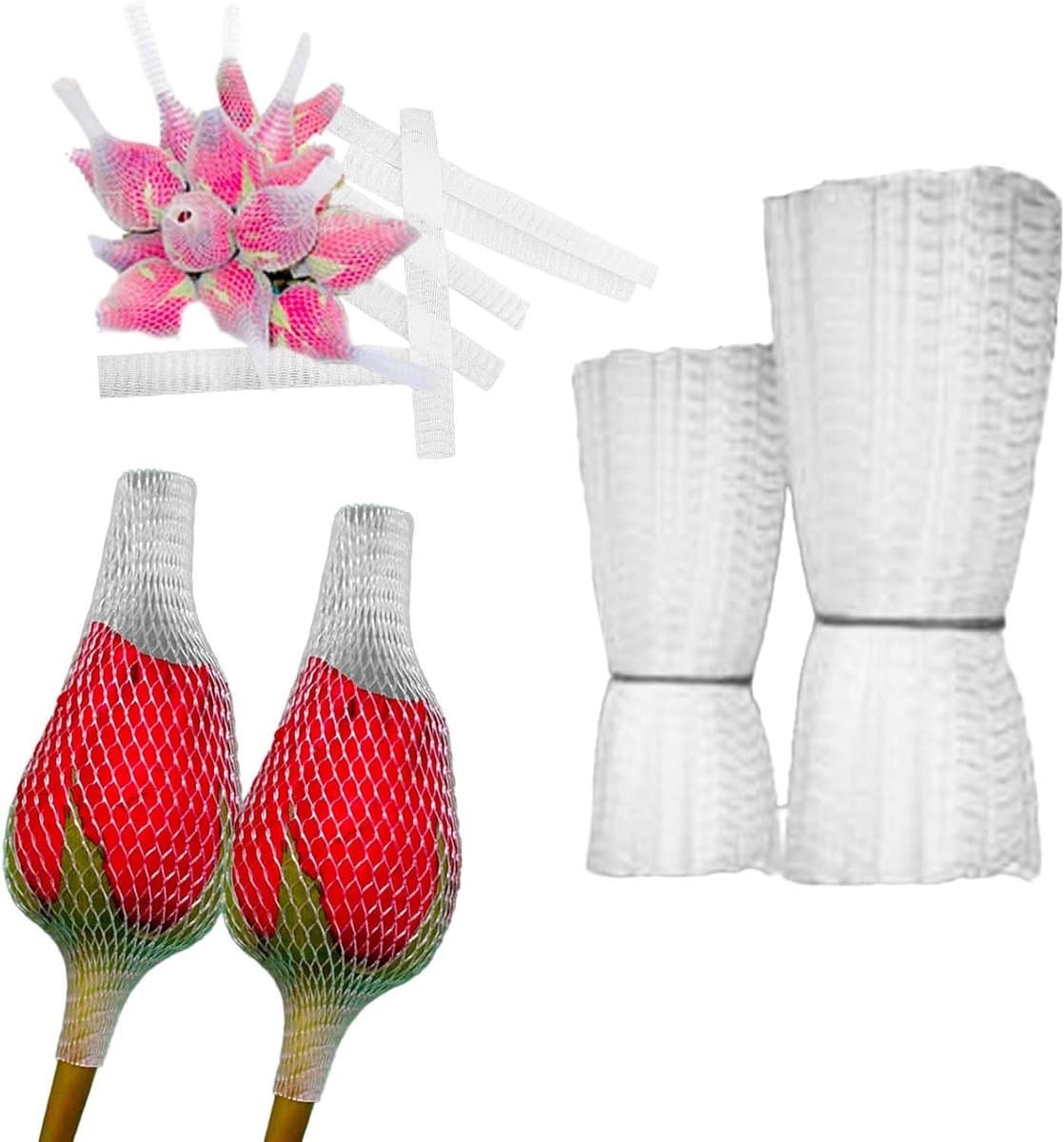 Fruit Beschermzakjes - Netzakken Rozen - Bloemen Verpakken - Sterke Elasticiteit - 300 Stuks - Wit — afbeelding 1