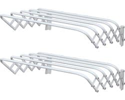 MSV Uitschuifbaar wasgoedrekje/droogrek - 2x - 5m waslijn - Ophangbaar aan muur - wit - 100 cm — afbeelding 1