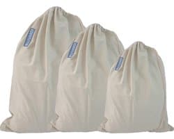 Bluvardi katoenen waszakken set van 3 stuks - heavy duty - licht beigegroen