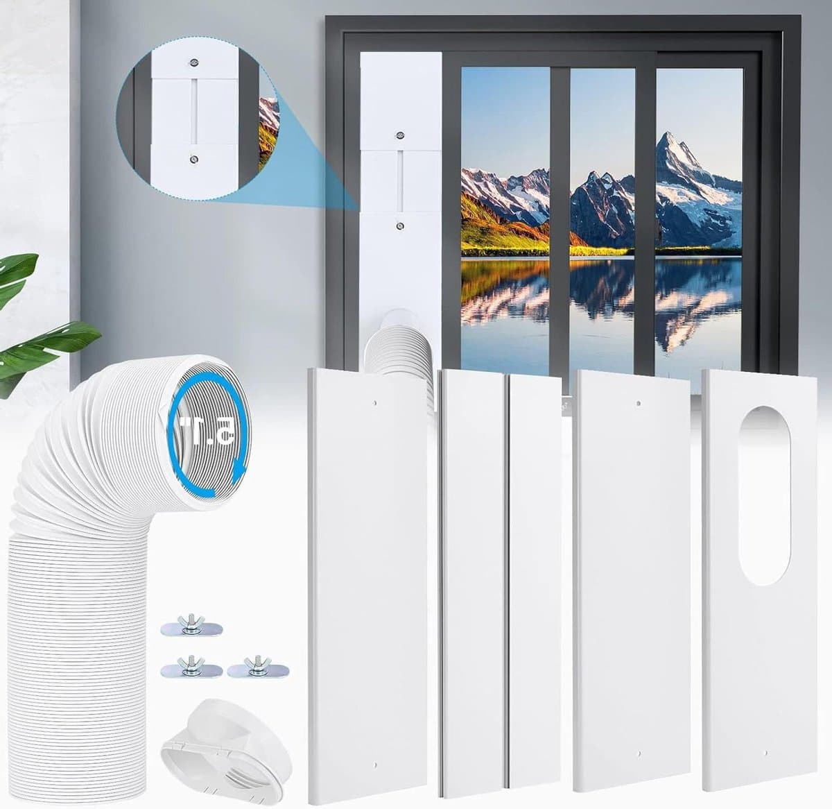 Raamafdichting voor airconditioning - 4 stuks - mobiele airconditioner - raamadapter - 15 meter afvoerslang - diameter 13 cm - raamafdichting — afbeelding 1