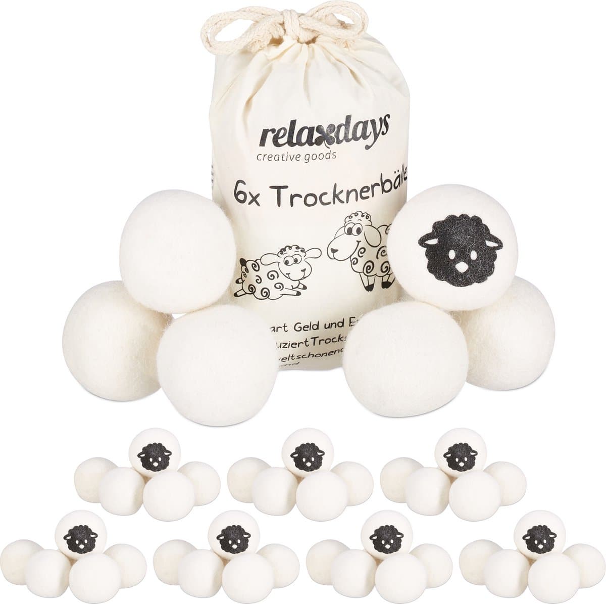 48 x drogerballen XXL - wasdrogerballen schaapwol - dryer balls - wit — afbeelding 1