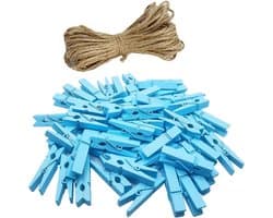 100 Stuks Mini Houten Wasknijpers Blauw voor Foto's en Knutselprojecten