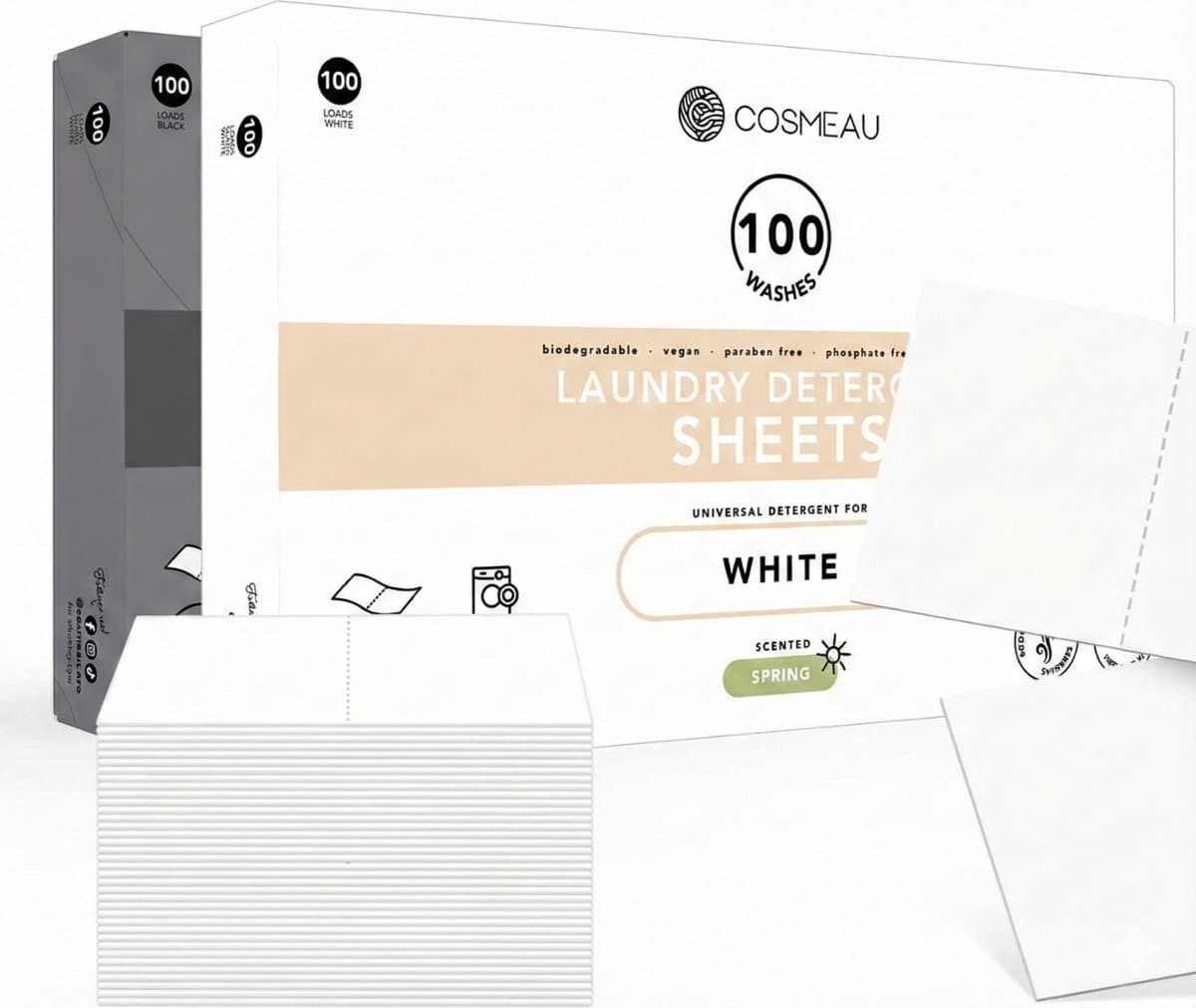 Cosmeau Zwart + Wit Combo Wasmiddel Wasstrips 2x100 Wasbeurten- Wasvellen - Wasdoekjes - Detergent Sheets - Wasdoekjes — afbeelding 1