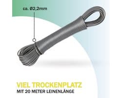 Uittrekbare Waslijn 20 Meter - 4 Stuks Reservelijn met Stalen Kern - Sterk & Weerbestendig
