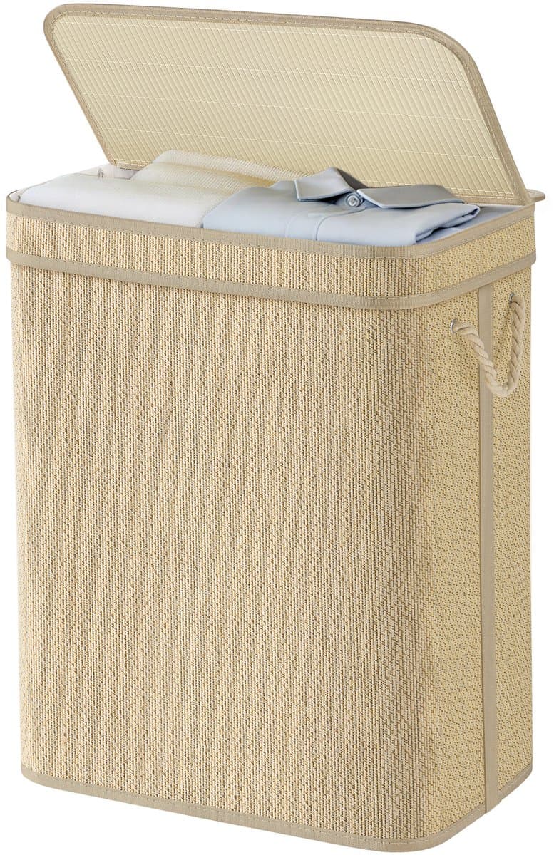 SONGMICS LCB067Y01 - Bamboe Wasmand - 90 Liter - Met Deksel en Uitneembare Waszak — afbeelding 1