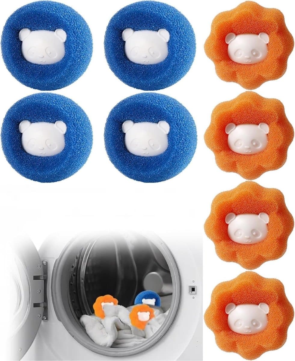 Haarverwijderaar Wasgoed - Pluisballen Wasmachine - Kleding Reinigen - Herbruikbaar Systeem - 8 Stuks - Blauw Oranje — afbeelding 1