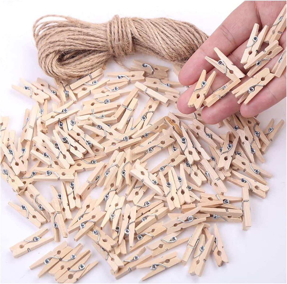 Mini Houten Knijpers met Jute Touw voor Foto's en Decoratie — afbeelding 1