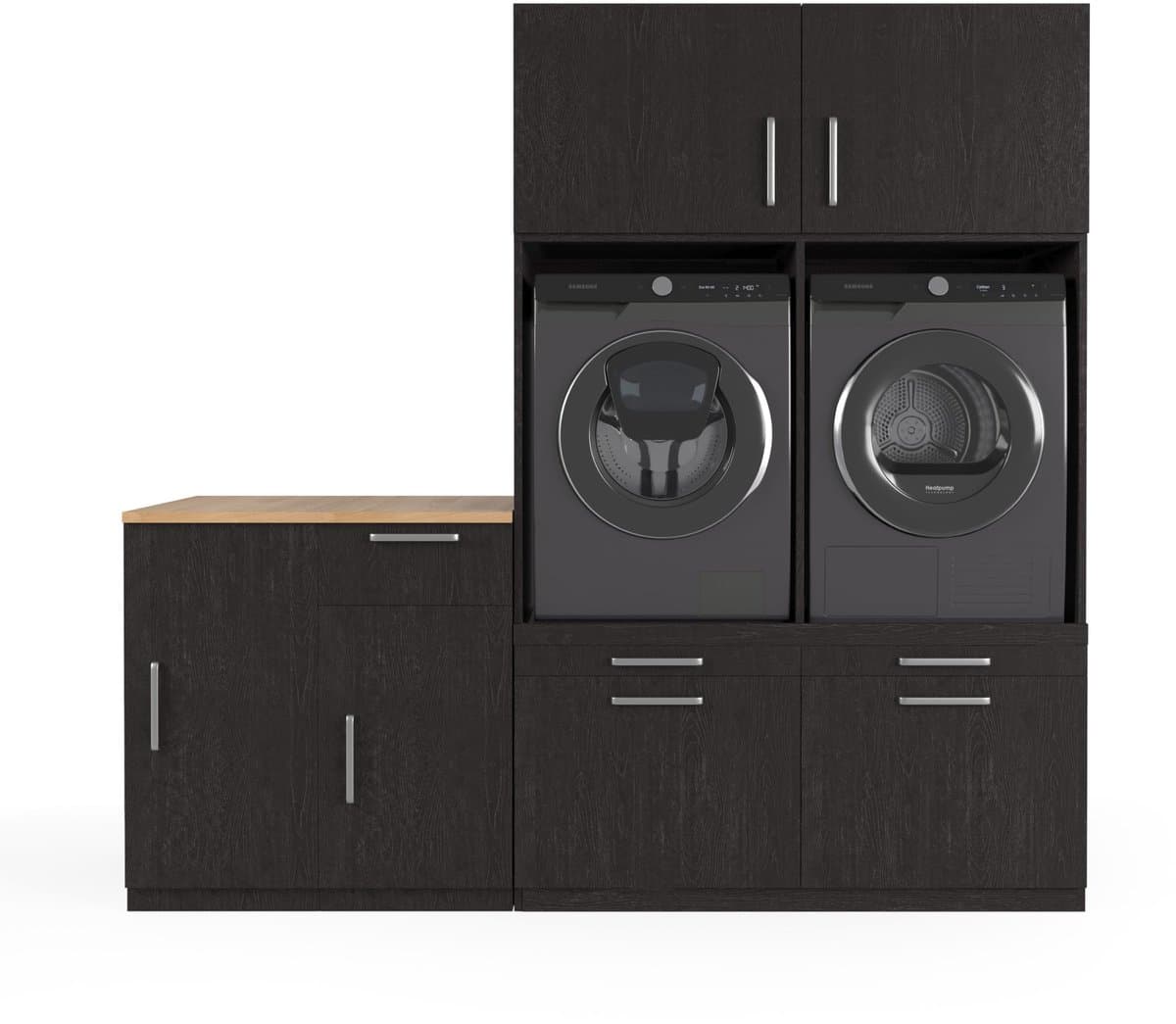 Wasophoogte® Wasmachine Kast Shanghai - Wasmachine verhoger - Wasmachine ombouw - 700(D)*2230(B)*2110(H) mm - Zwart — afbeelding 1