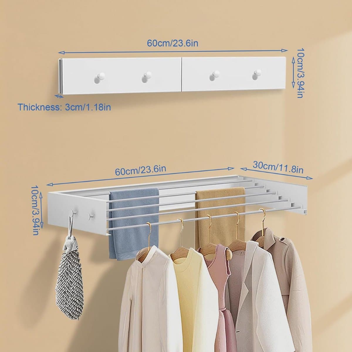 ZRSS® Droogrek Muur - Wasrek Muurbevestiging - Wanddroogrek - Uitklapbaar - 4 Haken — afbeelding 1