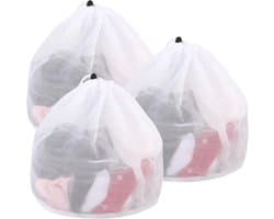 Netwaszakken - 3 Stuks - 40x50cm - Wasnet Waszak - met Trekkoord - Herbruikbare - Wasnetten voor Wasmachine - Wasnetten - Waszakjes - Kledingzakjes - Herbruikbare - Travel Organizer - Geschikt voor Babykleding, Bh's, Ondergoed, Sokken, Shirts - Wit