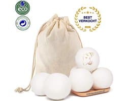 Droger Ballen 100% Wol XL - Wasbollen voor Snellere Droogtijd - Herbruikbare Wollen Droogballen - Wollen Wasballen + Katoen Opberg Tasje - 6 Stuks 7*cm — afbeelding 1