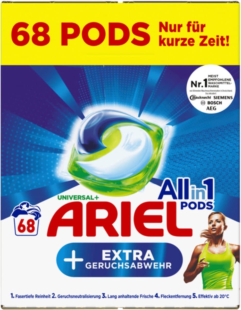 Ariel All in 1 Wasmiddel Pods Universal + Vlekverwijderaar - Wascapsules - Voordeelverpakking - 2 x 68 = 136 Wasbeurten — afbeelding 1