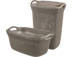 Curver Knit Wasmand met deksel 57L + Wasmand 40L - Bruin