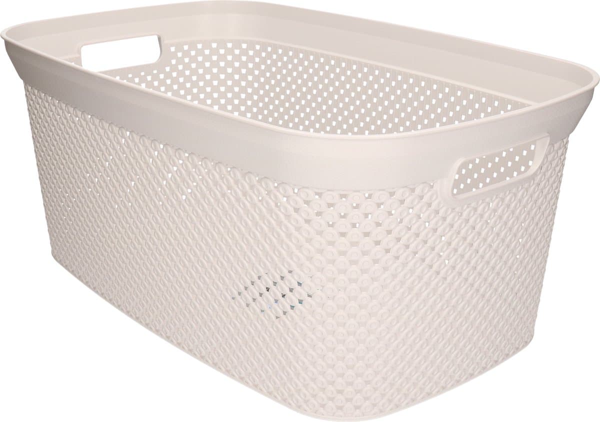 Wasmand - wit - kunststof - 34 x 54 x 23 cm - 35 liter - met handvatten - manden voor wasgoed — afbeelding 1