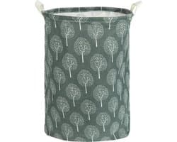 QUVIO Wasmand met handvaten - Wassorteerder - Wasmanden - Wasbox - Waszak met 1 compartiment - Opbergmand - Opvouwbaar - Boom patroon - Grijs en wit - 43 L - 33 x 33 x 40 cm (lxbxh) — afbeelding 1