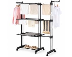 Bliss & Beyond Droogrek - Droogtoren - Wasrek - 170cm hoog - 3 laags - Verstelbare breedte 75-132cm - Ruimtebesparend - Zwart