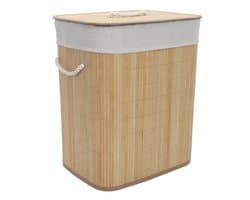 Bamboe wasmand met deksel en 60L uitneembare zak - Beige