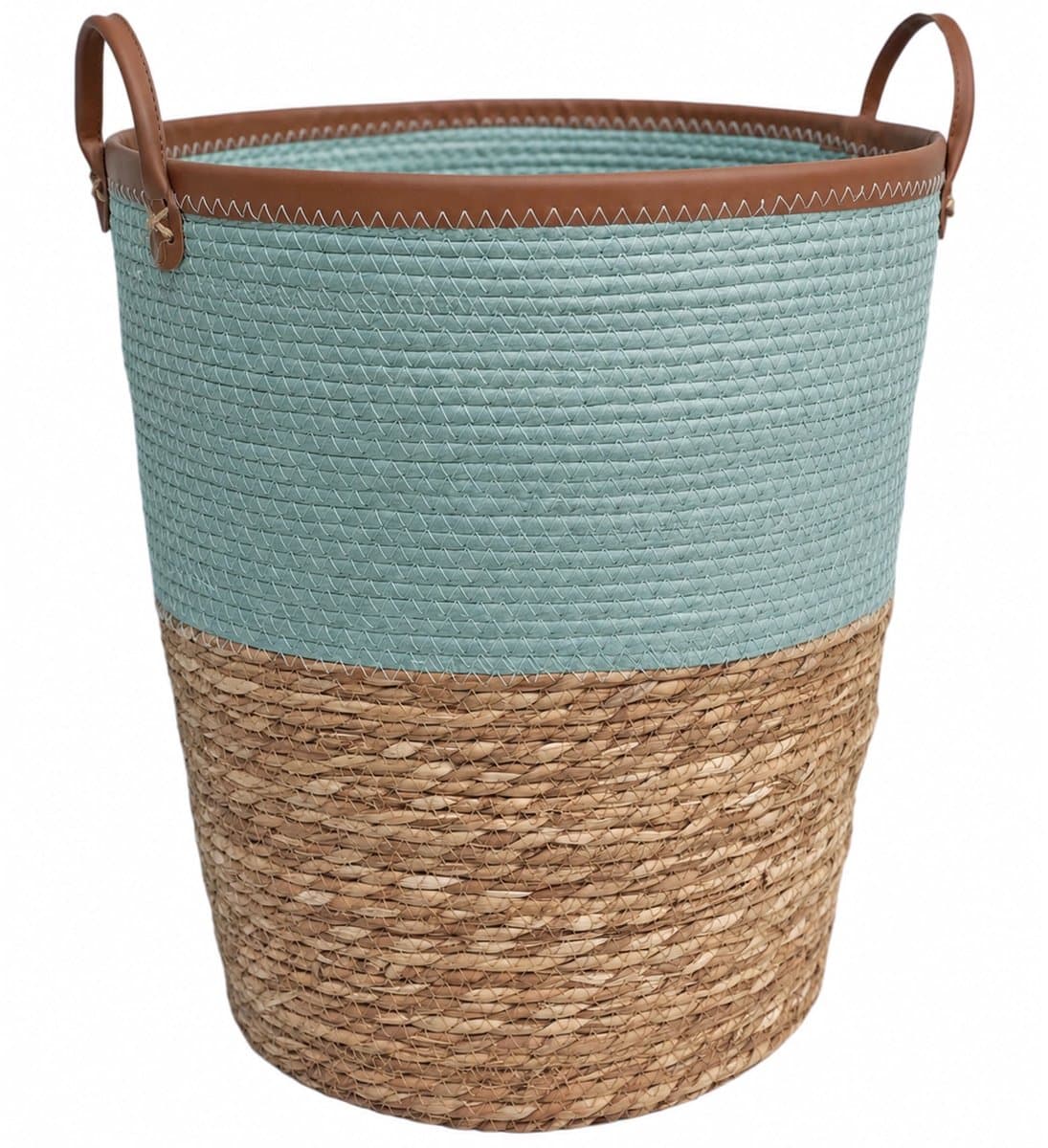 Lavandoux - Wasmand - Zeegras - Naturel en Blauw - M: Ø40 x H45 cm — afbeelding 1