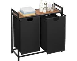 KLS® Wasmand 2 Vakken - Wasmand - Wasbox met 2 Vakken - Zwart - 73cm x 30cm x 73cm