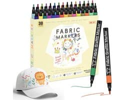 30 Textielstiften, Machinewasbaar, Niet-giftige Textielmarker, Wasbare Set met Fijne Punt, Textielverfstiften, Hobbystiften, Permanente Textielmarker Voor T-shirts, Jeans, Stoffen Tassen