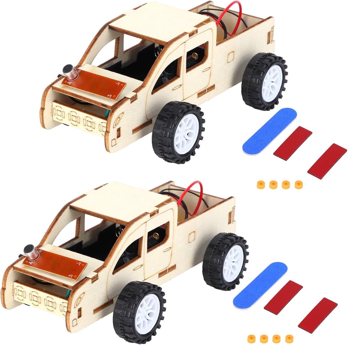 2-set houten spraakgestuurd voertuig DIY speelgoedautokit Wetenschappelijk experimenteel hulpmiddel voor kinderen — afbeelding 1