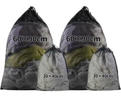 Grote wasnetten set van 4 voor delicate kleding, 30x40 cm en 60x90 cm, ideaal voor de wasmachine