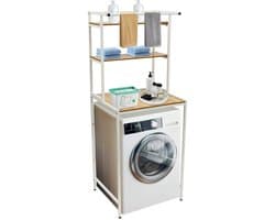 Homezo opbergrek boven wasmachine - 3 Opbergniveaus - Open ontwerp - Draagvermogen planken 10 kg - Onderste deel: 65x60x97 cm