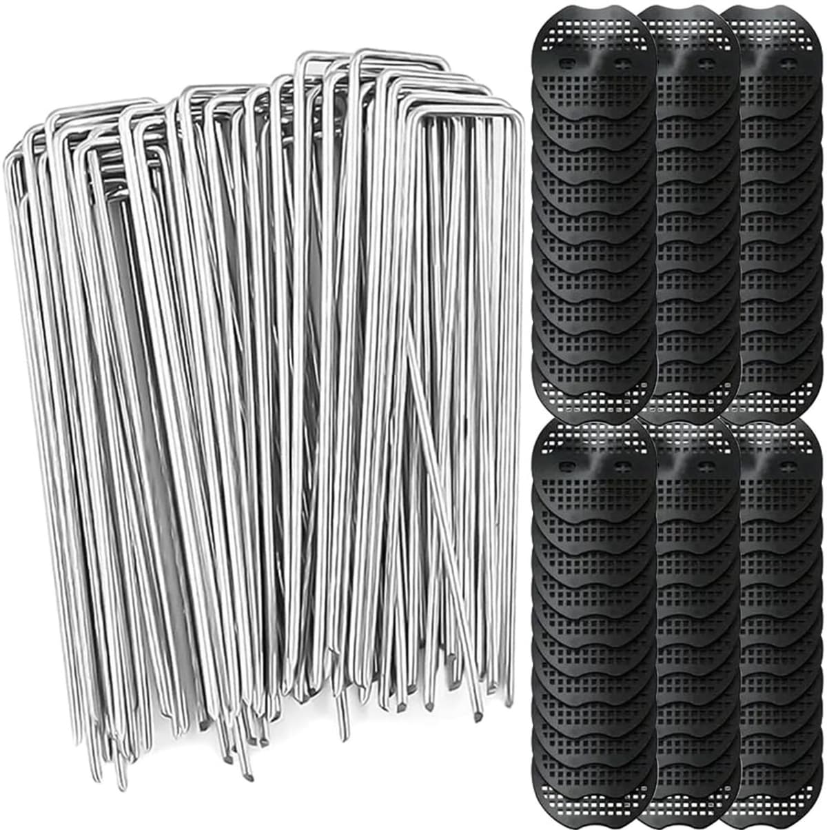 Grondankers 60 Stuks - Anti-Roest U-Haringen 150 x 40 mm - Grondhaken voor Onkruiddoek - Bevestigingsplaten 6,5 x 7 cm - Betrouwbare Stabiliteit voor Tuin en Terras - Tuinankers — afbeelding 1