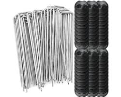 Grondankers 60 Stuks - Anti-Roest U-Haringen 150 x 40 mm - Grondhaken voor Onkruiddoek - Bevestigingsplaten 6,5 x 7 cm - Betrouwbare Stabiliteit voor Tuin en Terras - Tuinankers