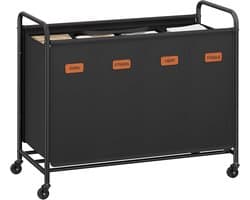 Wasmand 4 Vakken - Was Sorteren - Wasmand Op Wielen - Was Organizer - Wasverzamelaar - Wasgoed Scheiden - Opvouwbaar - Waskamer Accessoire