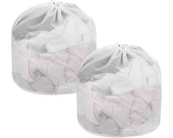 Waszakken - 2 Stuks - Met Trekkoord - Herbruikbare - Polyester - Waszakken voor wasgoed - Opbergtas - Netwaszakken - Geschikt voor Babykleding, Bh's, Ondergoed, Sokken, Shirts - 30x40cm - Wit