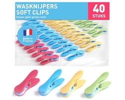 Zachte wasknijpers set van 40 stuks in blauw, geel, groen en roze