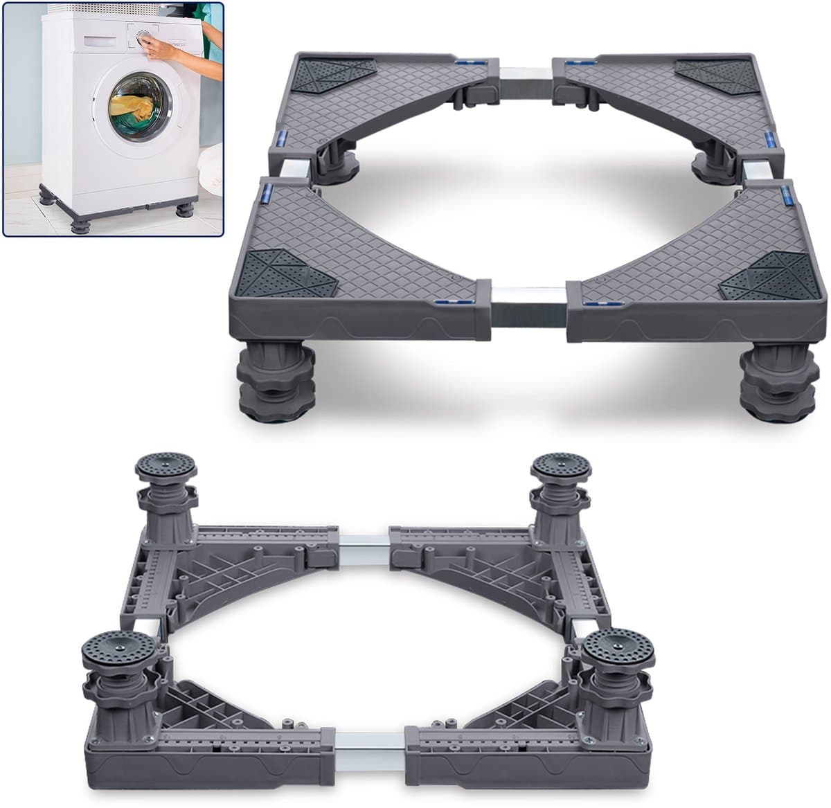 Aufun Wasmachinevoet Voor Koelkast Verstelbare Breedte- 4 Voet Voor Droger-Maximale Belasting 200 Kg-Voor Wasmachine, Koelkast-Grijs — afbeelding 1