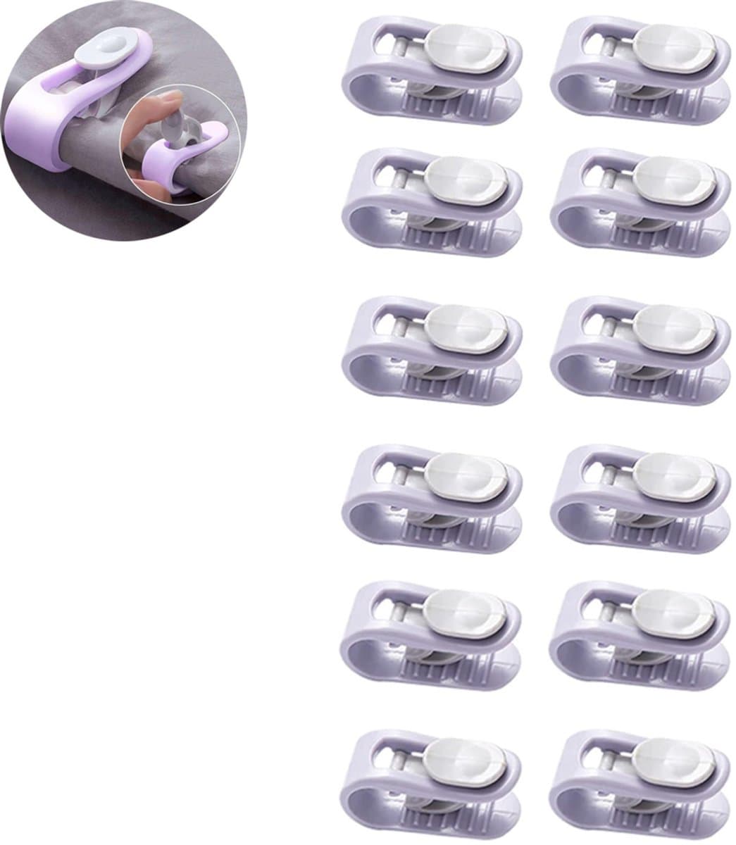 12 stuks Dekbedpinnen - Bed Sheet Holders - Quilt Clips - Dekbedovertrek Clips - Attachment Comforter - Quilt Fixing Clips - Om rommelige lakens te organiseren - Paars — afbeelding 1